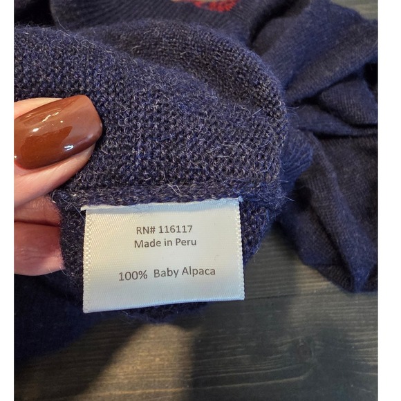 Overland Reese Peruvian Baby Alpaca Wool Pullover Sweater XL Red/Blue - Picture 10 of 11